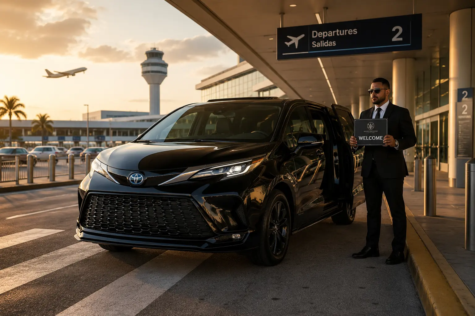 Express Lyft chauffeur waiting at the Miami airport curb